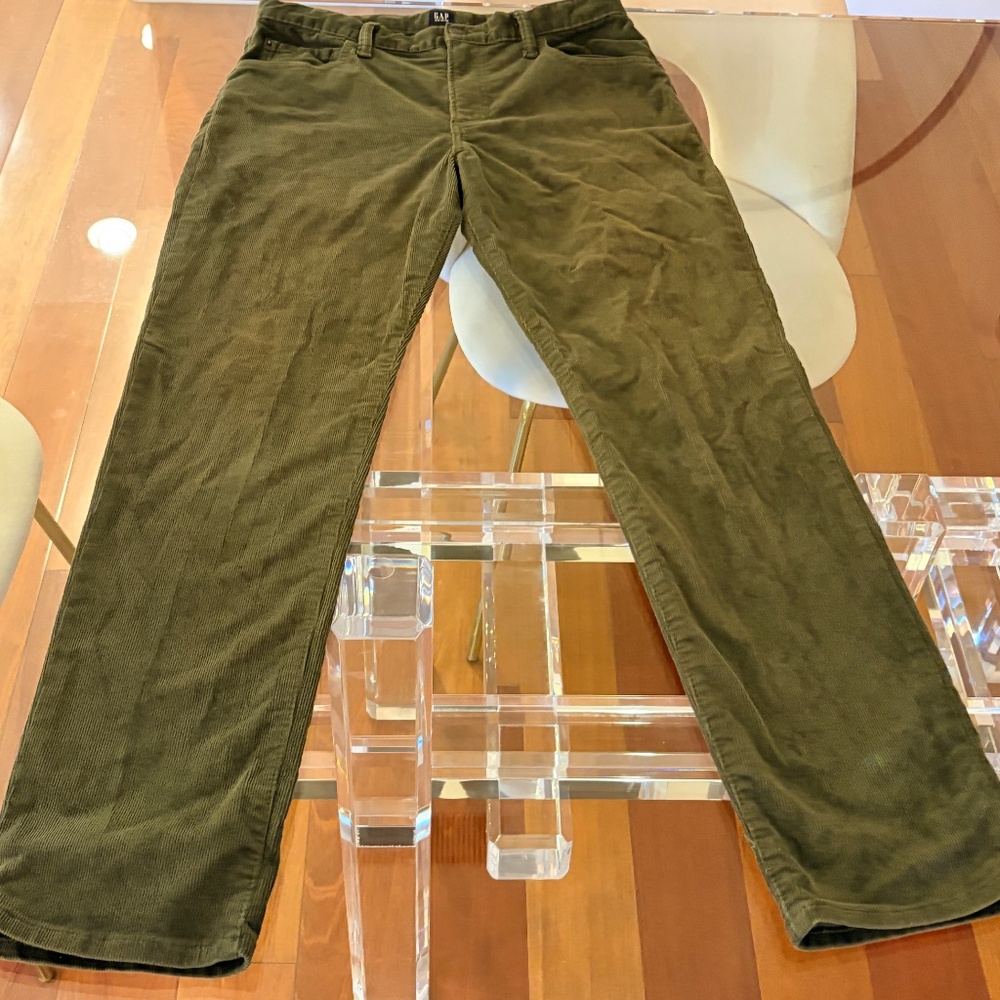 GAP 31x30 Denim Olive Corduroy Slim Straight Pants Boys's Size 18 (31in. Waist)